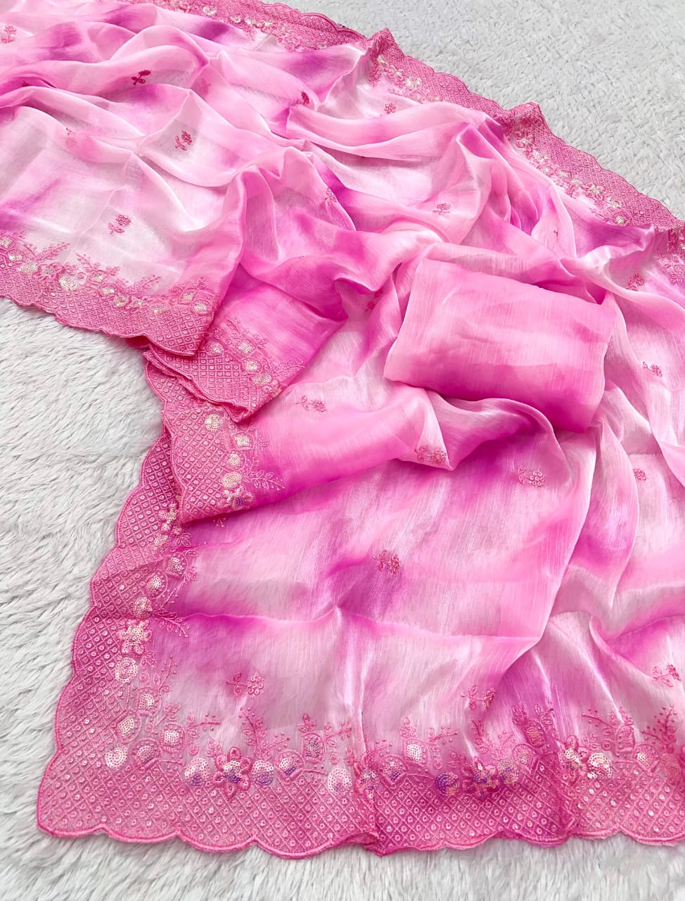 Prizam Burberry Silk Saree with Exquisite Embroidery & Sequins