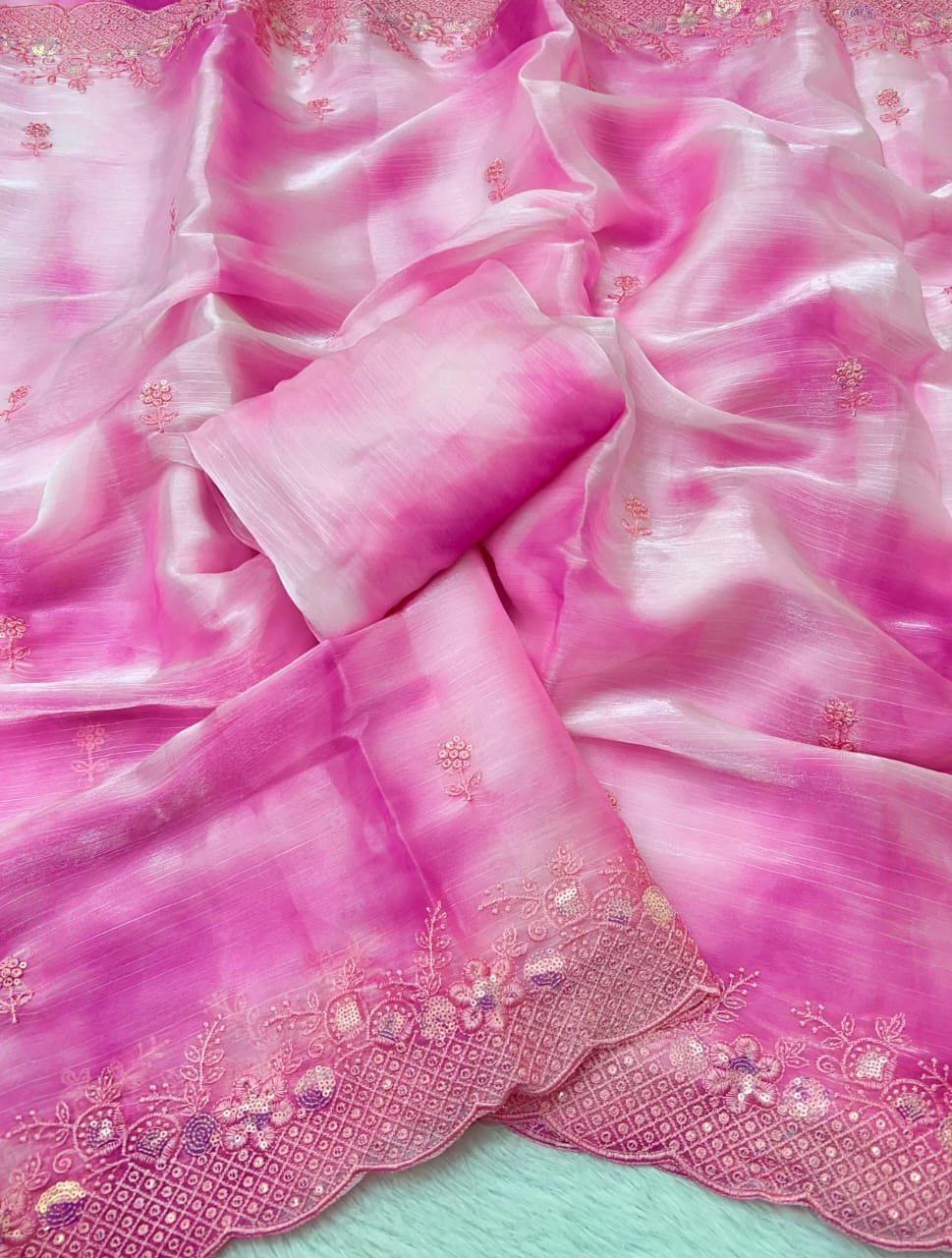 Prizam Burberry Silk Saree with Exquisite Embroidery & Sequins