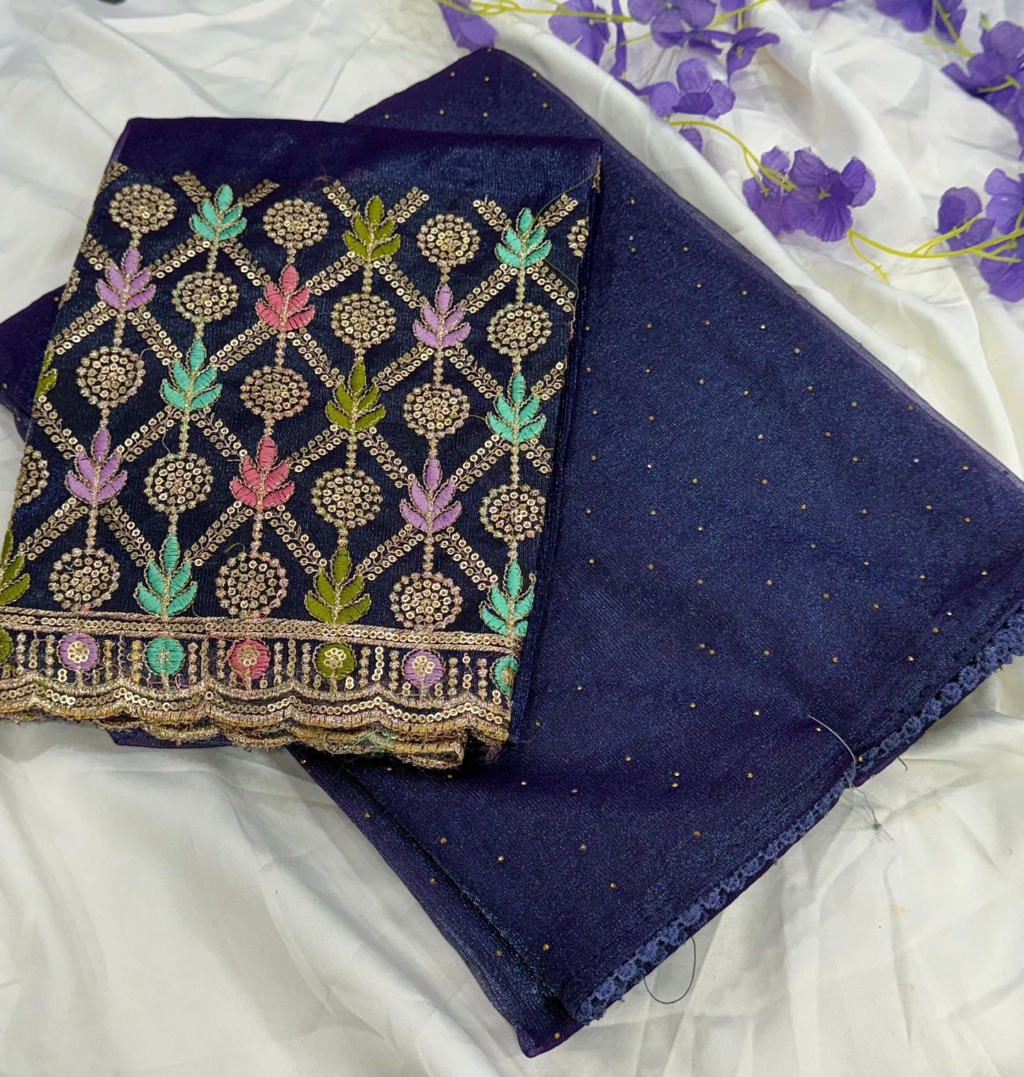 Newly Launched Cranberry Chiffon Saree with Golden Jarkand Diamond Work