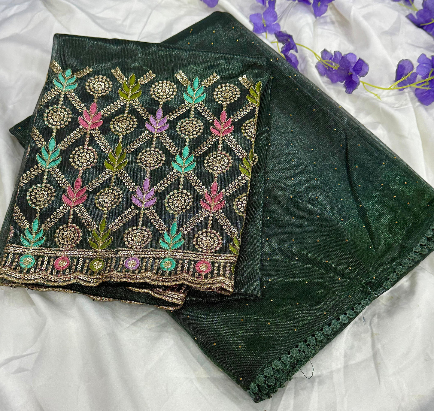 Newly Launched Cranberry Chiffon Saree with Golden Jarkand Diamond Work