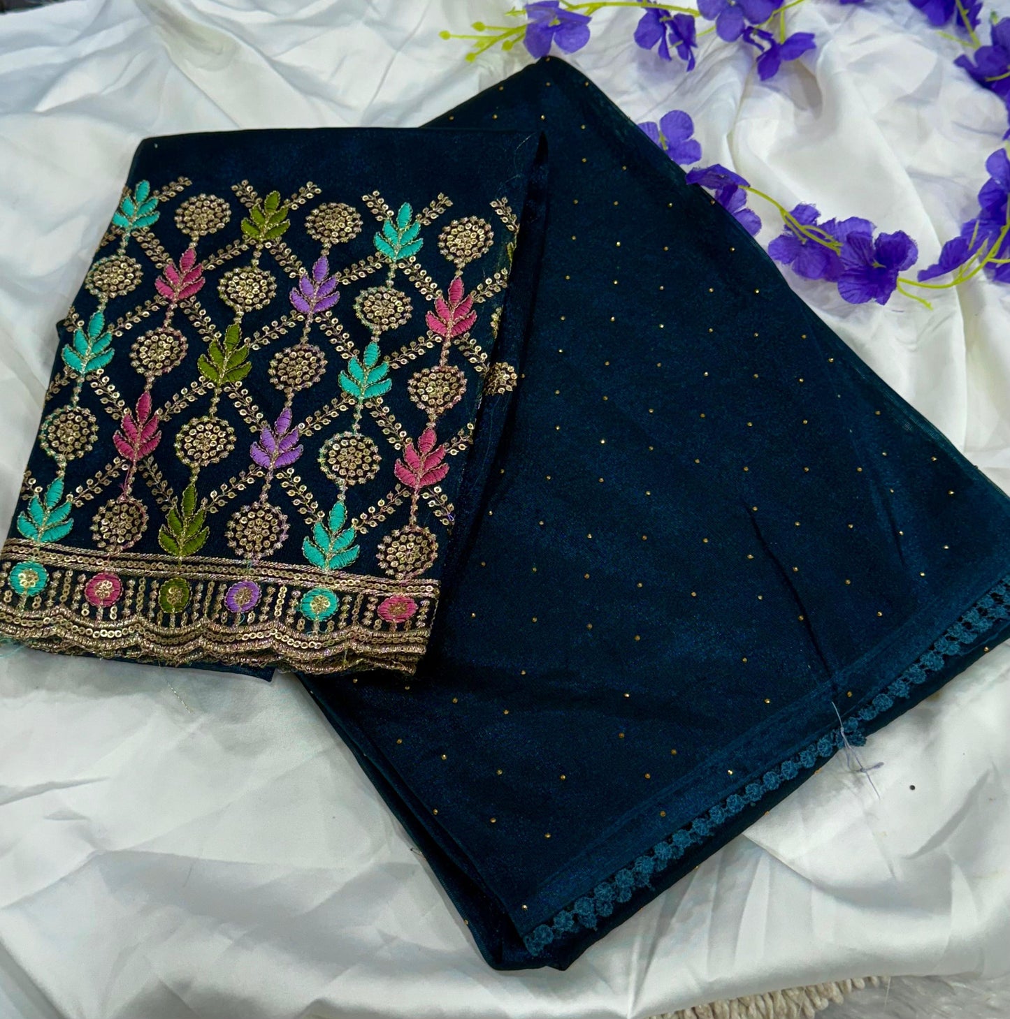 Newly Launched Cranberry Chiffon Saree with Golden Jarkand Diamond Work