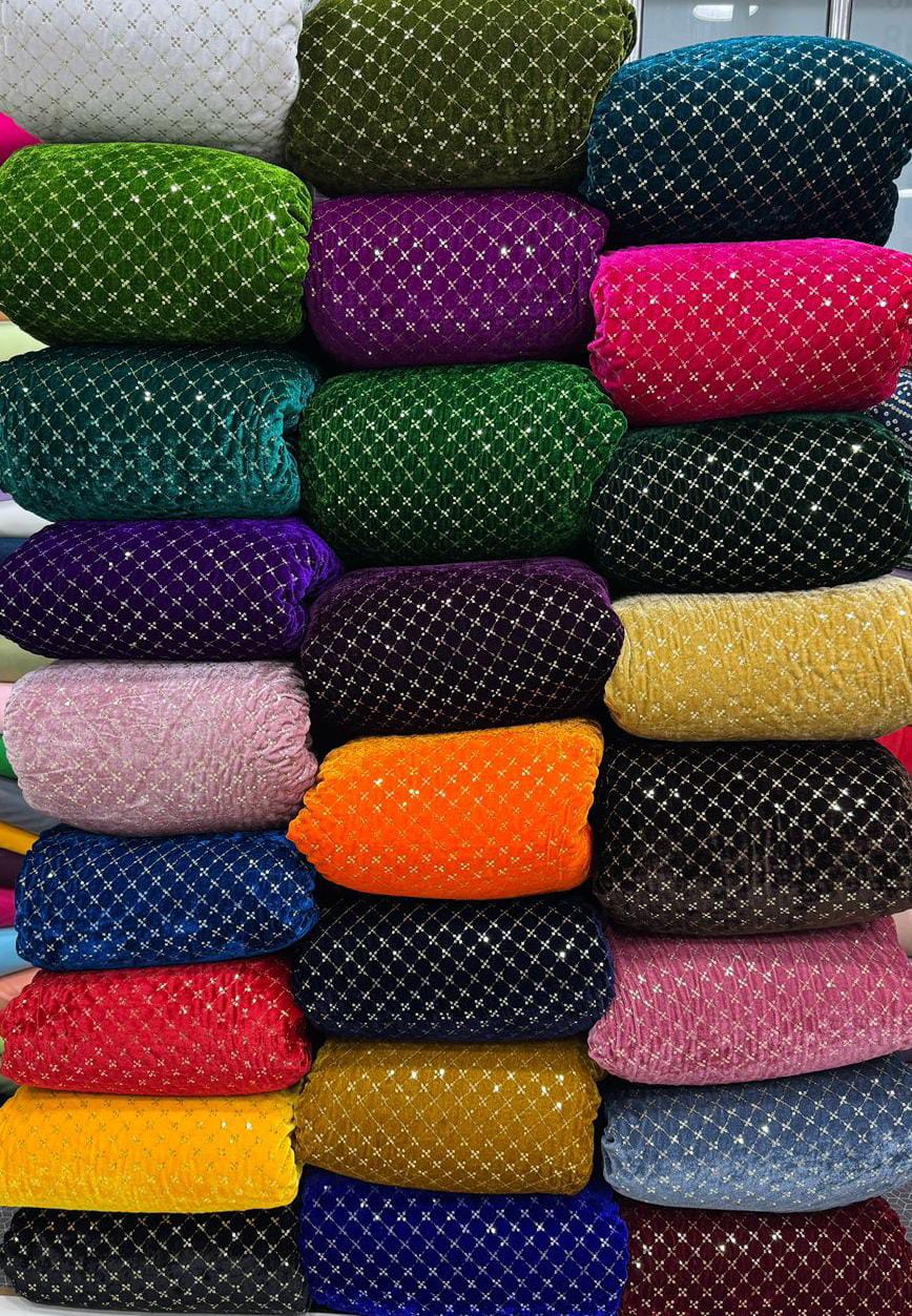 Premium Viscose Velvet Embroidery Sequence Fabric | Heavy Designer Quality