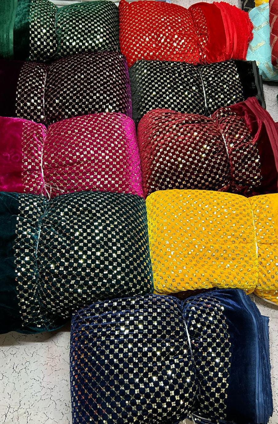Premium Viscose Velvet Embroidery Sequence Fabric | Heavy Designer Quality