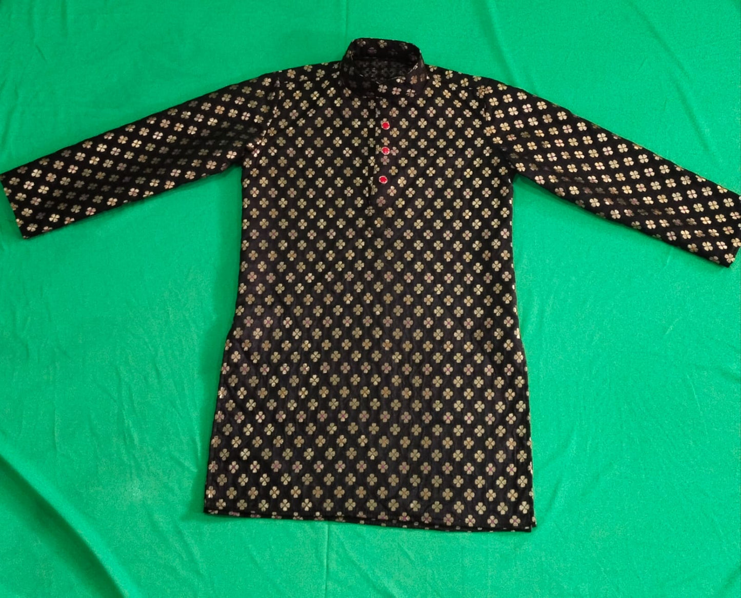 Elegant Black Kurta with White Crape Pyjama – Expertly Tailored for Boys