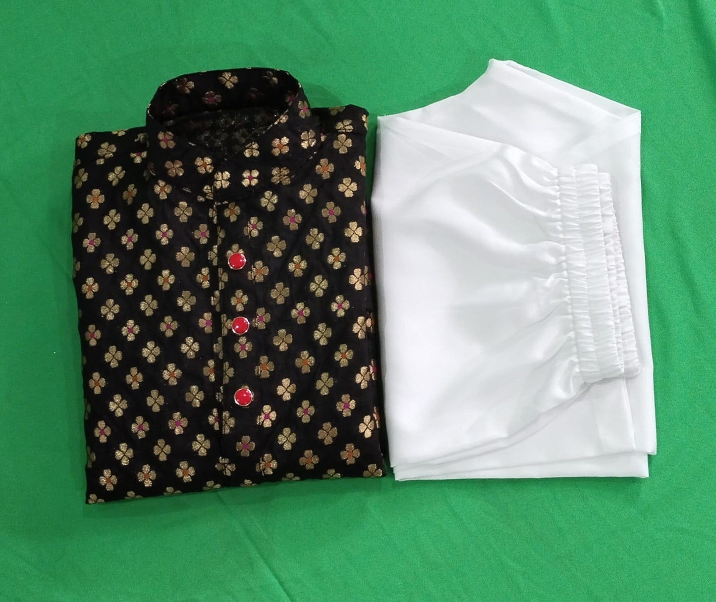 Elegant Black Kurta with White Crape Pyjama – Expertly Tailored for Boys