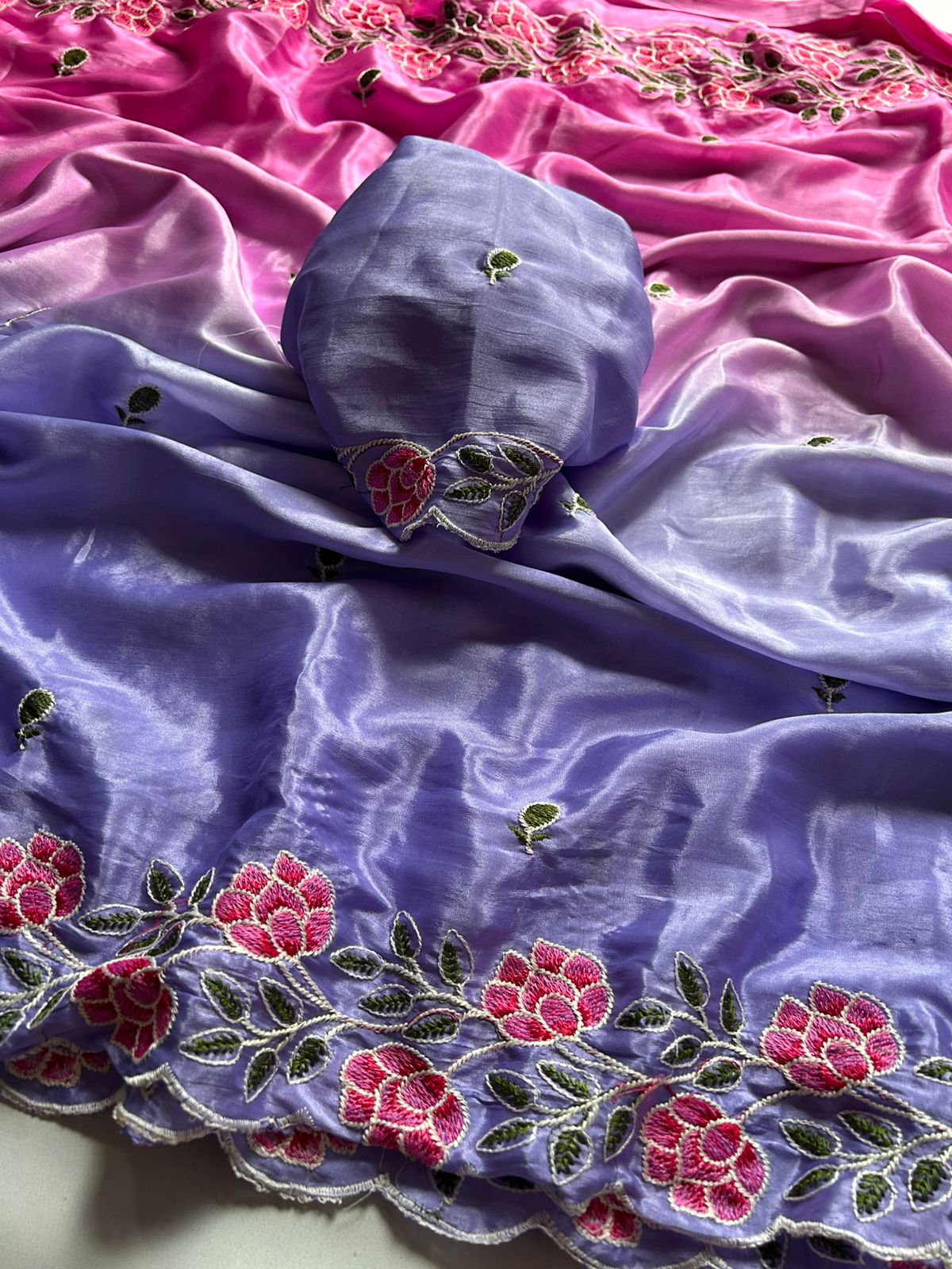 Premium Soft Chinon Saree with Heavy Embroidery & Zari Work