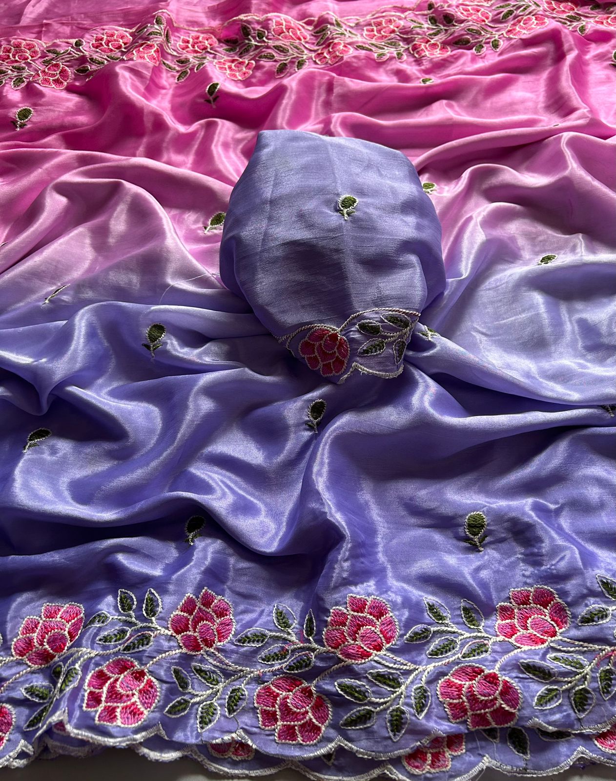 Premium Soft Chinon Saree with Heavy Embroidery & Zari Work