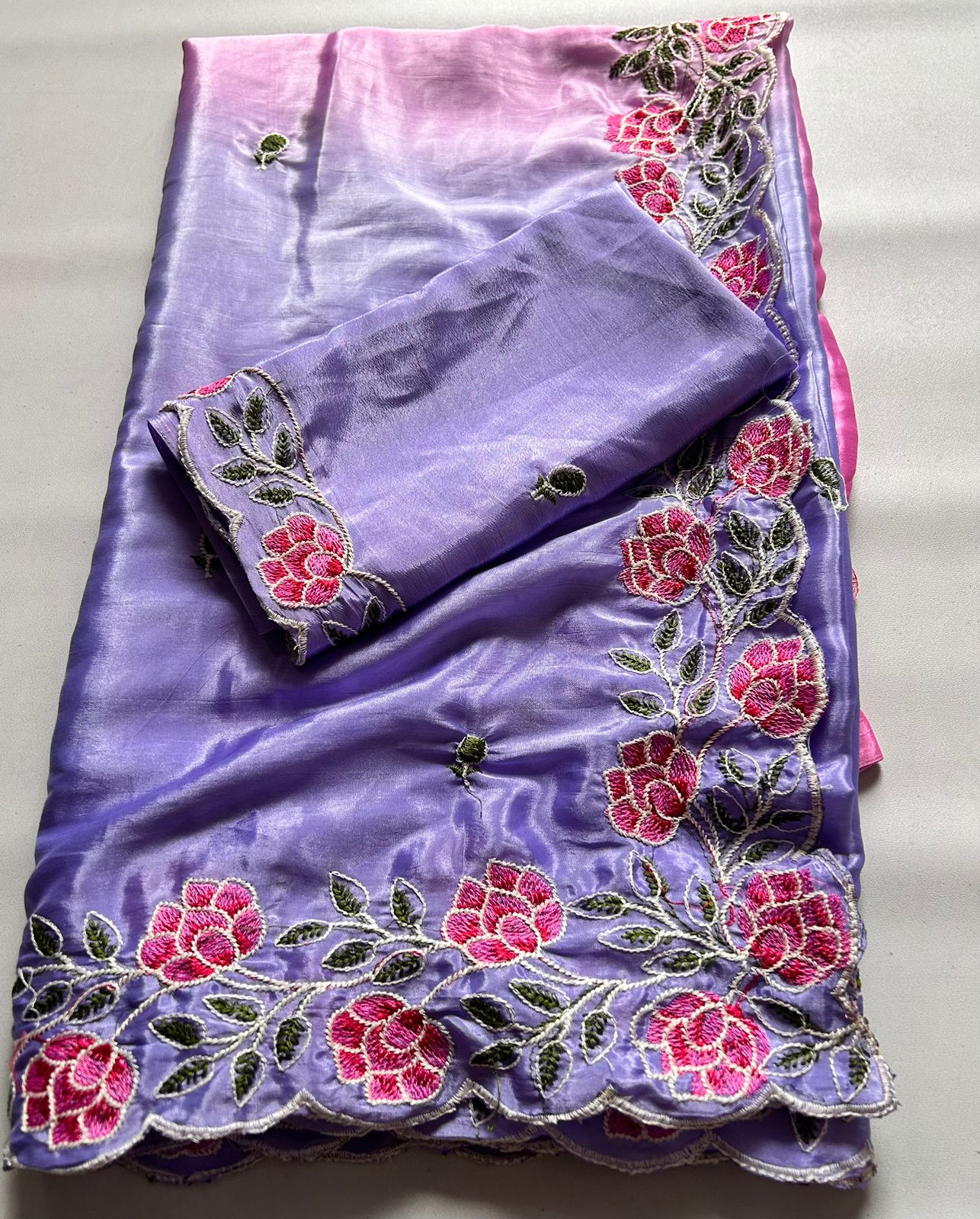 Premium Soft Chinon Saree with Heavy Embroidery & Zari Work