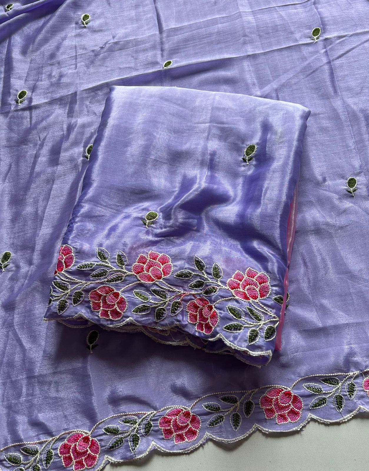 Premium Soft Chinon Saree with Heavy Embroidery & Zari Work