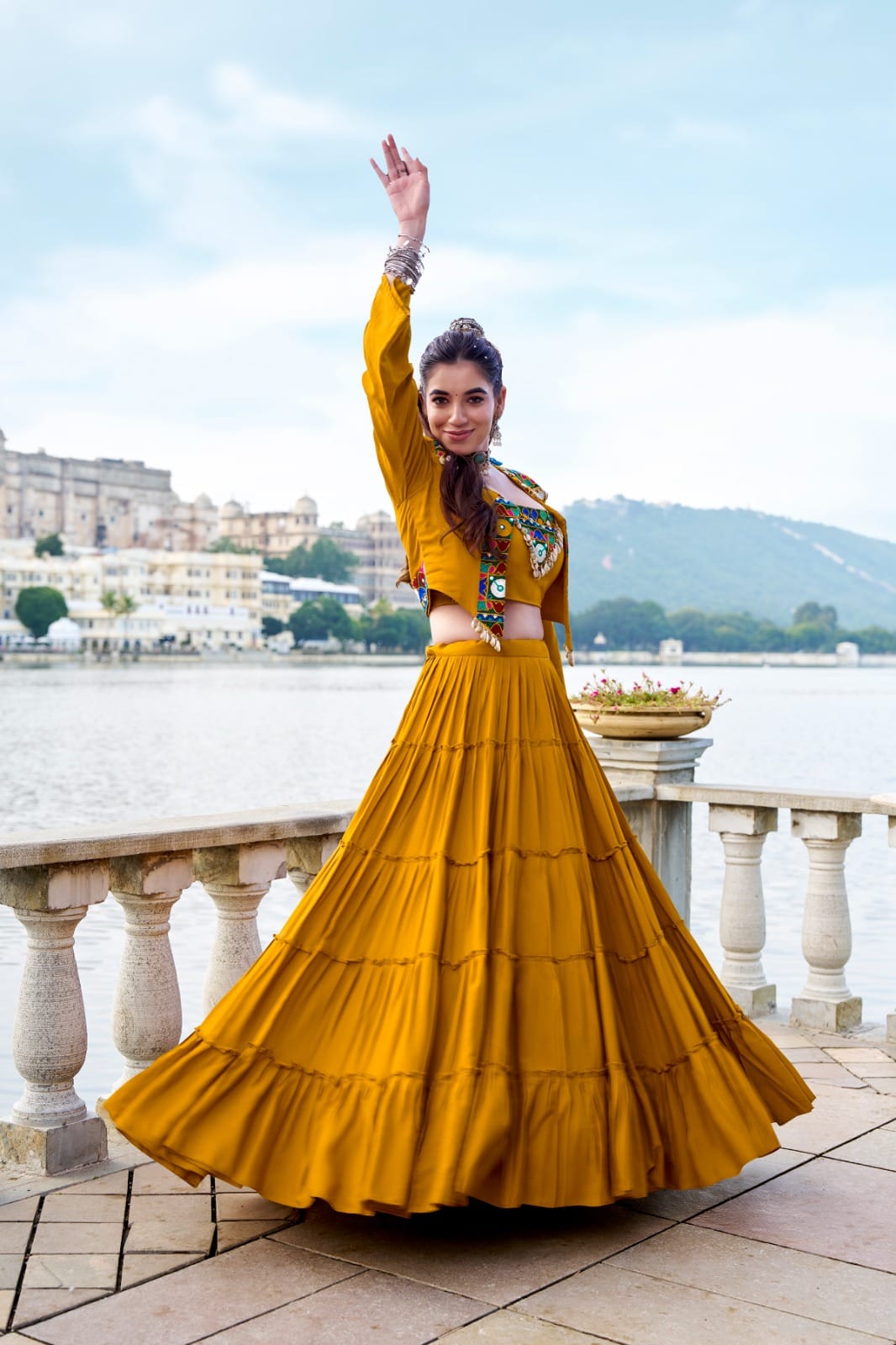 Navratri Special Pure Rayon Lehenga Set with Mirror Gamthi Work & Cowrie Lace