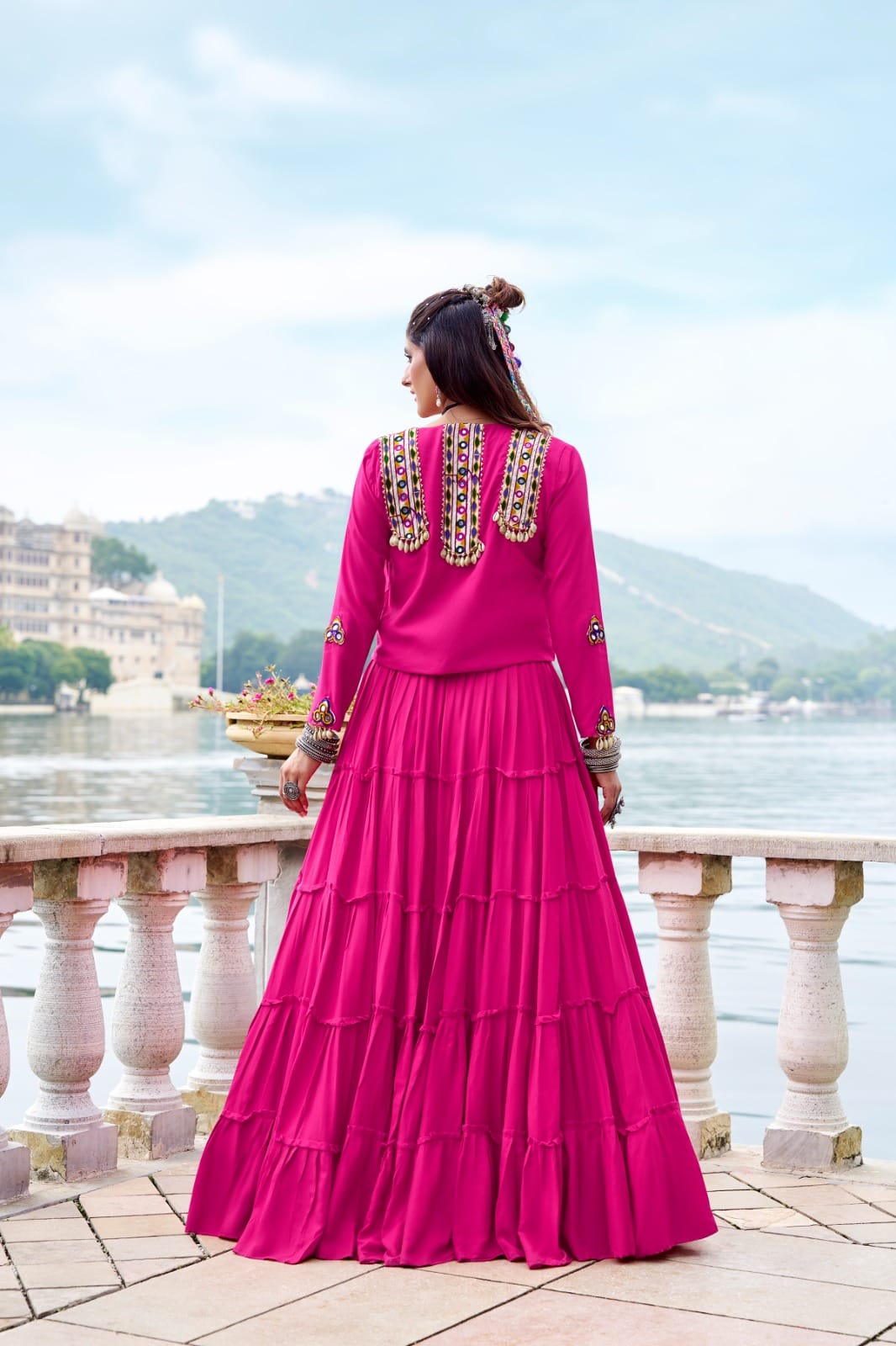 Navratri Special Pure Rayon Lehenga Set with Mirror Gamthi Work & Cowrie Lace