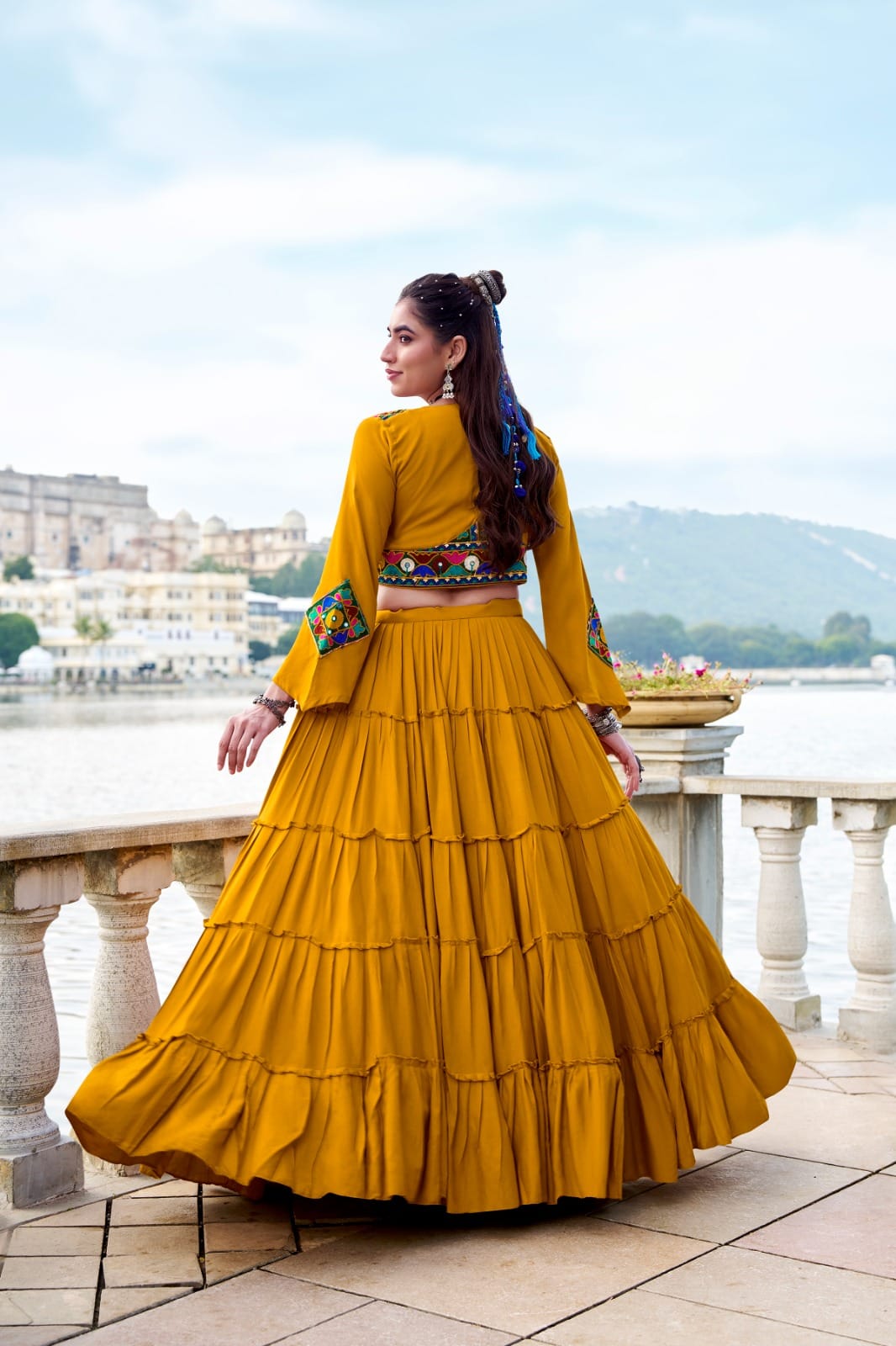 Navratri Special Pure Rayon Lehenga Set with Mirror Gamthi Work & Cowrie Lace
