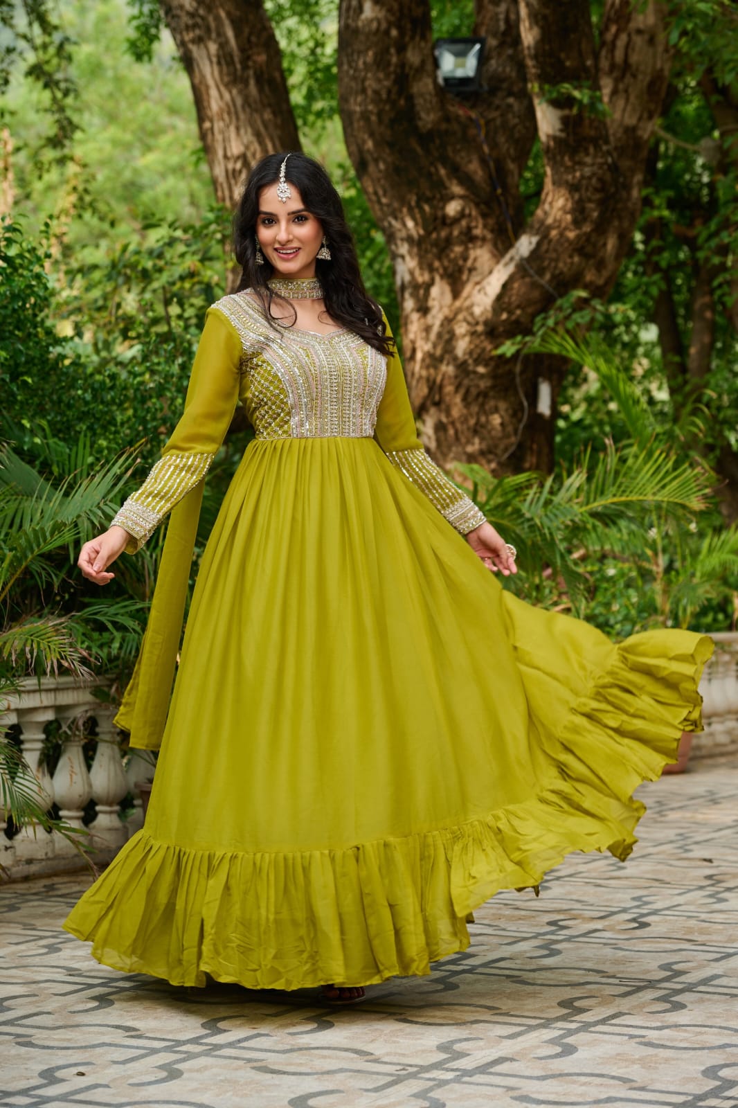 Elegant Star Georgette Embroidered Gown with Dupatta – Beads & Sequins Work | Party & Wedding Wear