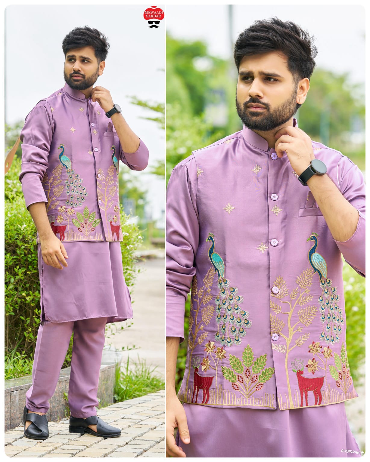 Ready-to-Wear Malai Satin Kurta Koti Pyjama Set with Heavy Embroidered Jacket