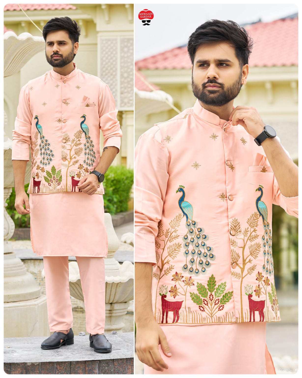 Ready-to-Wear Malai Satin Kurta Koti Pyjama Set with Heavy Embroidered Jacket