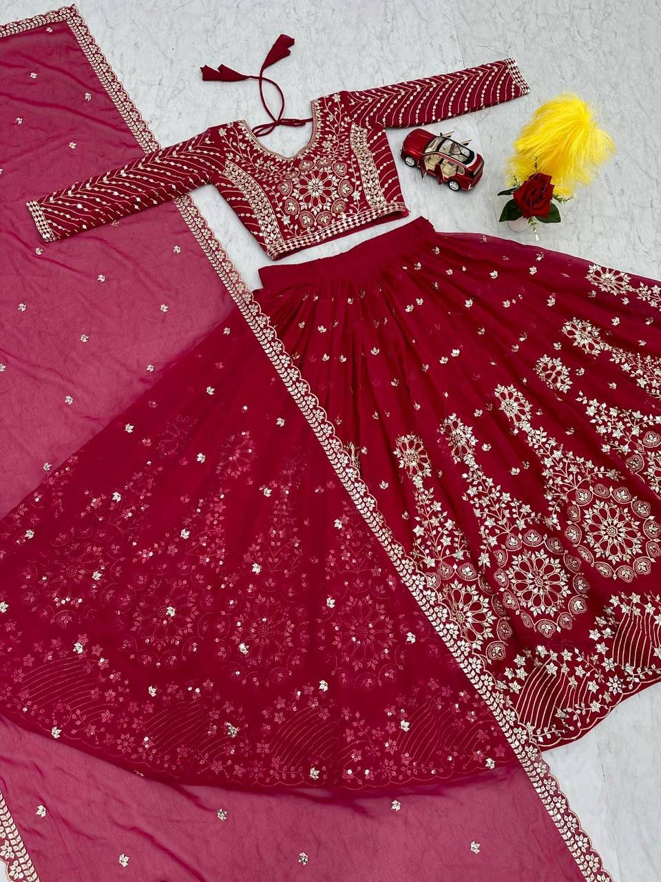 Glamorous Embroidered Georgette Lehenga Choli with Heavy Sequin Work