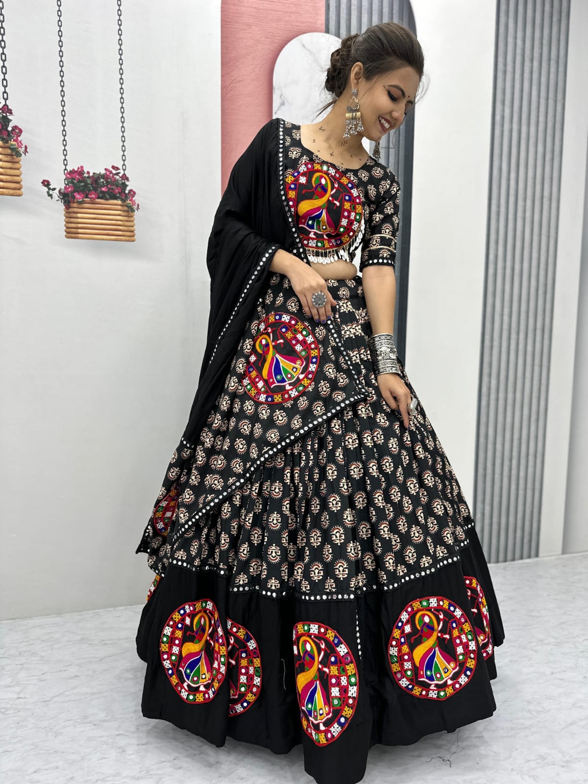 Navratri Special Pure Cotton Lehenga Choli with Heavy Gamathi & Mirror Lace Work