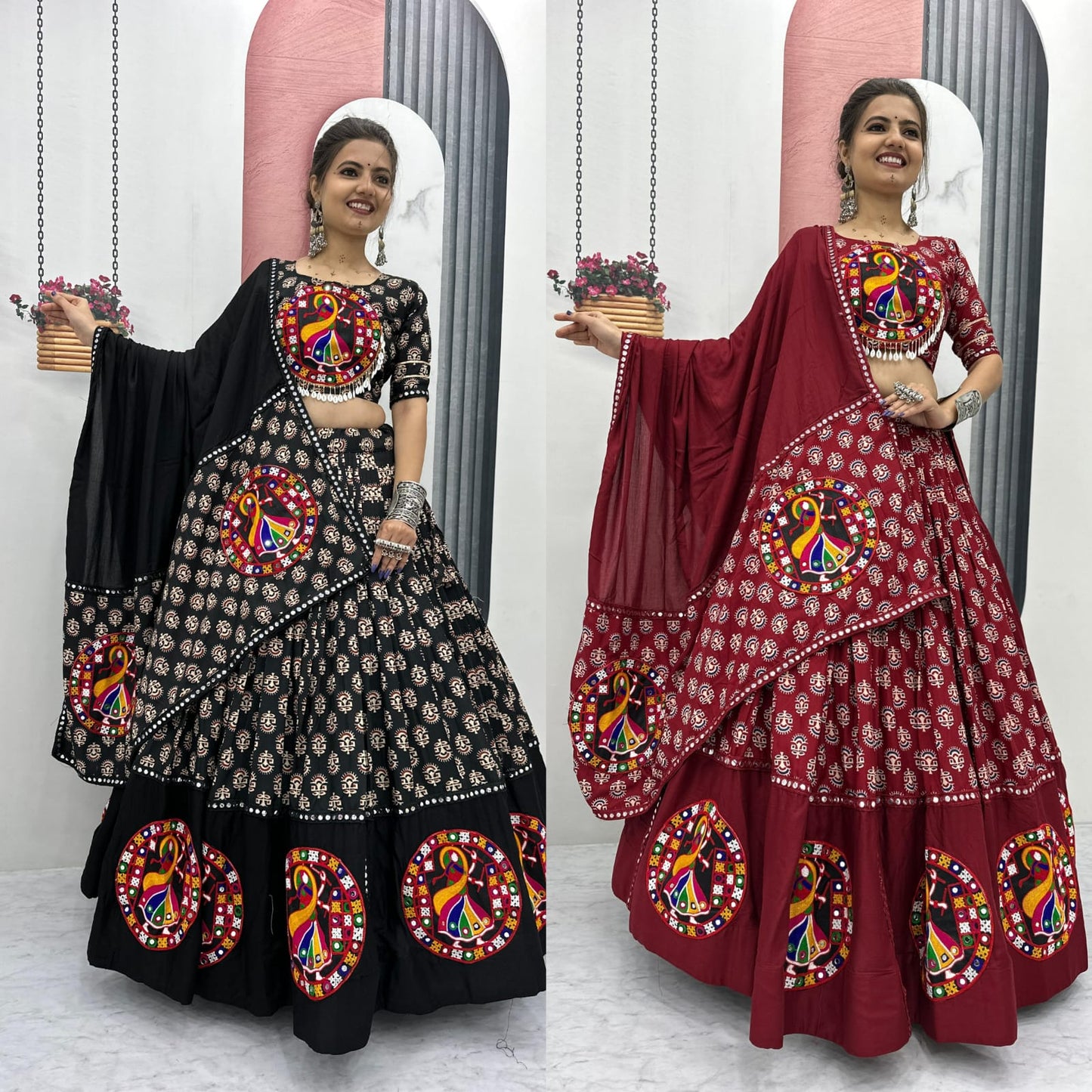 Navratri Special Pure Cotton Lehenga Choli with Heavy Gamathi & Mirror Lace Work