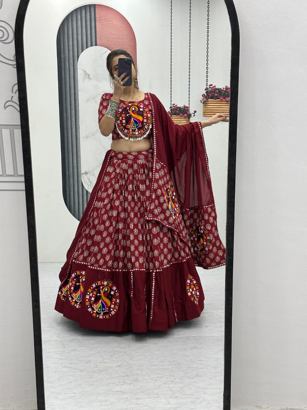 Navratri Special Pure Cotton Lehenga Choli with Heavy Gamathi & Mirror Lace Work