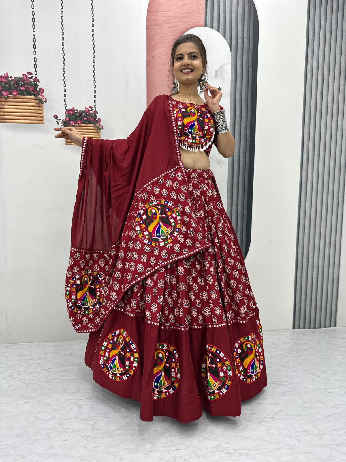 Navratri Special Pure Cotton Lehenga Choli with Heavy Gamathi & Mirror Lace Work