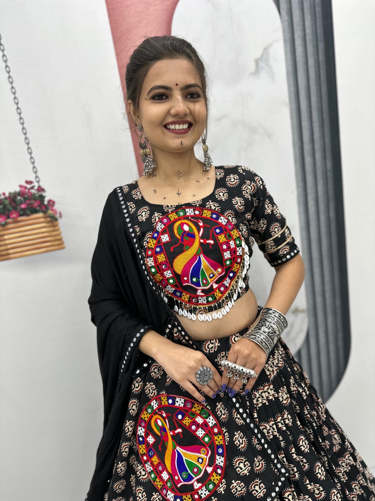 Navratri Special Pure Cotton Lehenga Choli with Heavy Gamathi & Mirror Lace Work