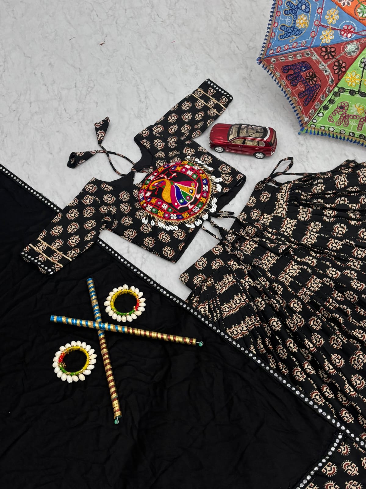 Navratri Special Pure Cotton Lehenga Choli with Heavy Gamathi & Mirror Lace Work