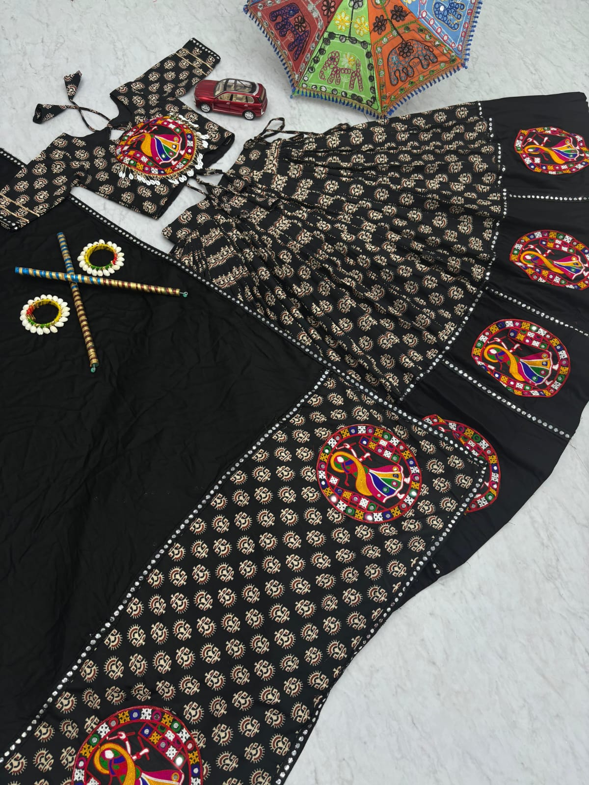 Navratri Special Pure Cotton Lehenga Choli with Heavy Gamathi & Mirror Lace Work