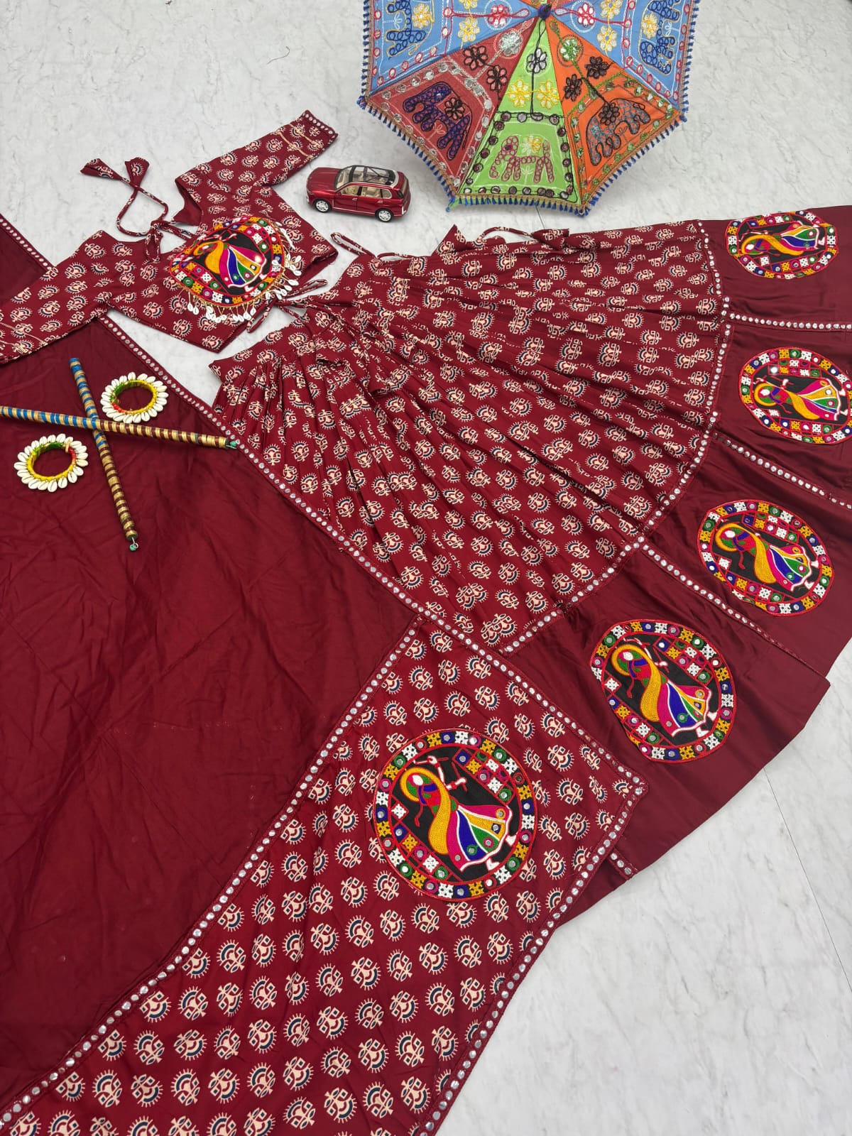 Navratri Special Pure Cotton Lehenga Choli with Heavy Gamathi & Mirror Lace Work