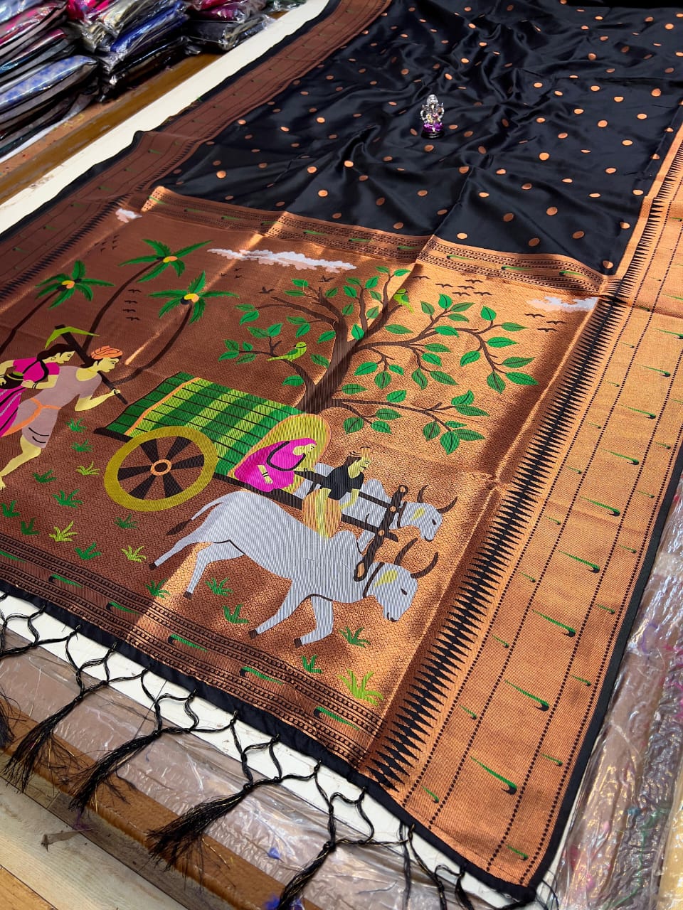 Premium Muniya Border Paithani Saree | Soft Silk with All-Over Butta & Bailgada Pallu