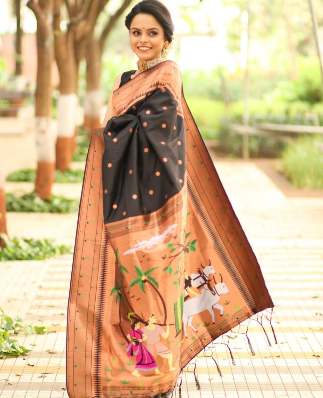 Premium Muniya Border Paithani Saree | Soft Silk with All-Over Butta & Bailgada Pallu