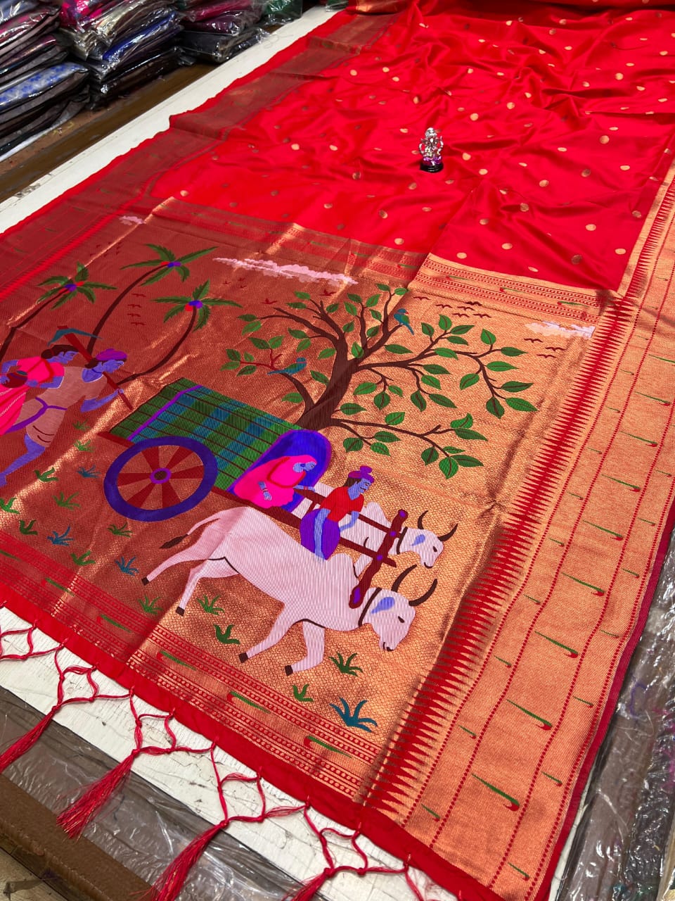 Premium Muniya Border Paithani Saree | Soft Silk with All-Over Butta & Bailgada Pallu