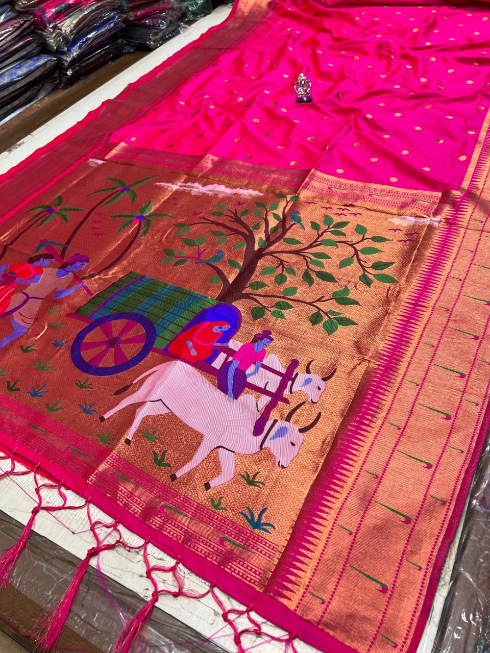 Premium Muniya Border Paithani Saree | Soft Silk with All-Over Butta & Bailgada Pallu