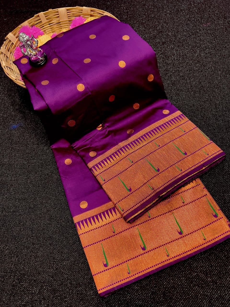 Premium Muniya Border Paithani Saree | Soft Silk with All-Over Butta & Bailgada Pallu