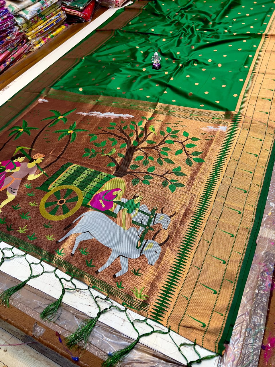 Premium Muniya Border Paithani Saree | Soft Silk with All-Over Butta & Bailgada Pallu