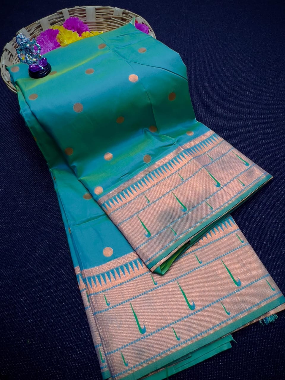 Premium Muniya Border Paithani Saree | Soft Silk with All-Over Butta & Bailgada Pallu