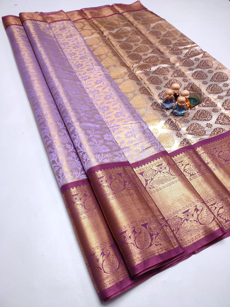 Exclusive Kanchipuram Tissue Silk Saree with Zari Double Weave, Rich Pallu & Contrast Blouse