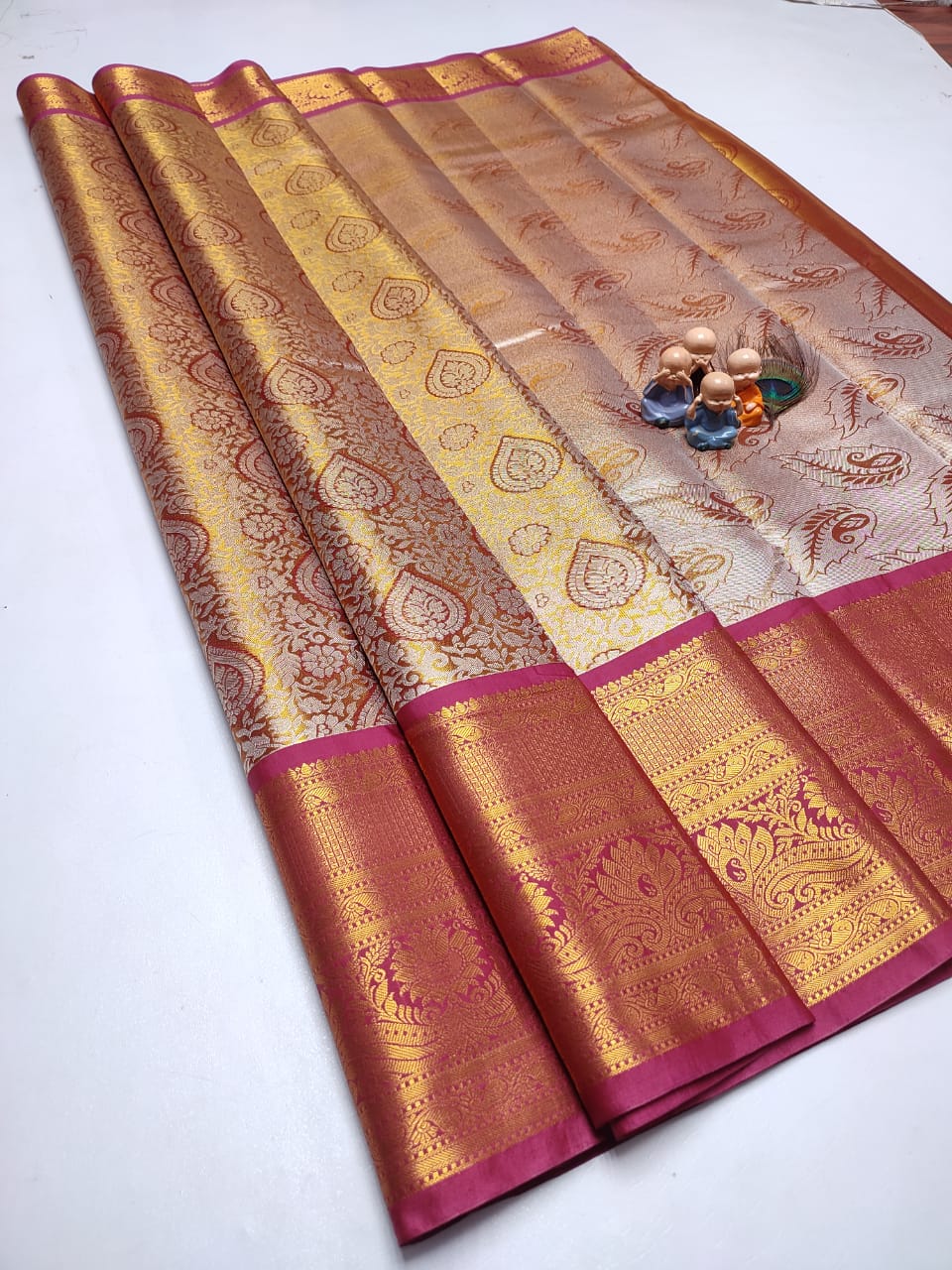 Exclusive Kanchipuram Tissue Silk Saree with Zari Double Weave, Rich Pallu & Contrast Blouse