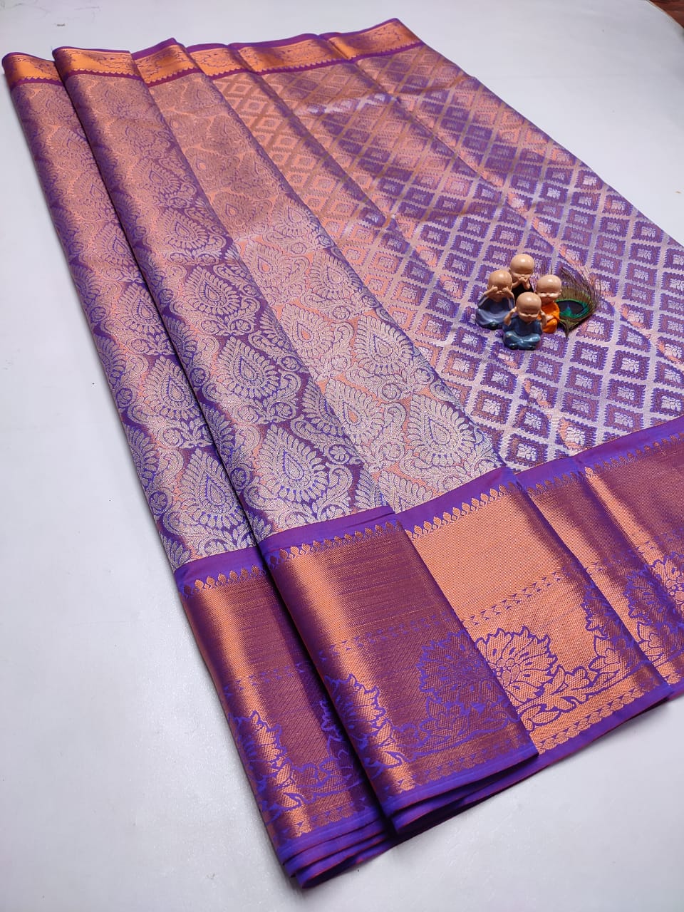 Exclusive Kanchipuram Tissue Silk Saree with Zari Double Weave, Rich Pallu & Contrast Blouse