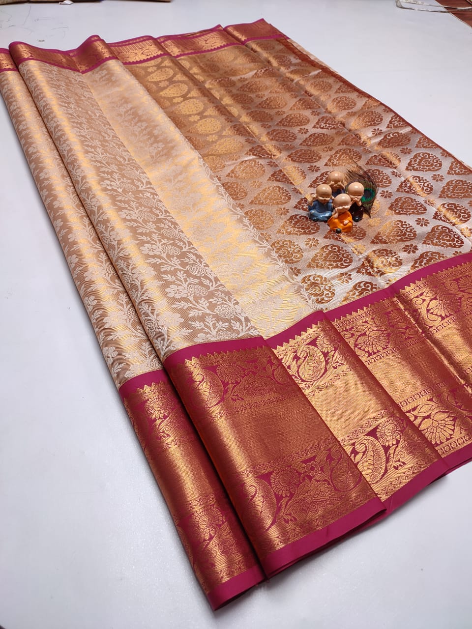 Exclusive Kanchipuram Tissue Silk Saree with Zari Double Weave, Rich Pallu & Contrast Blouse