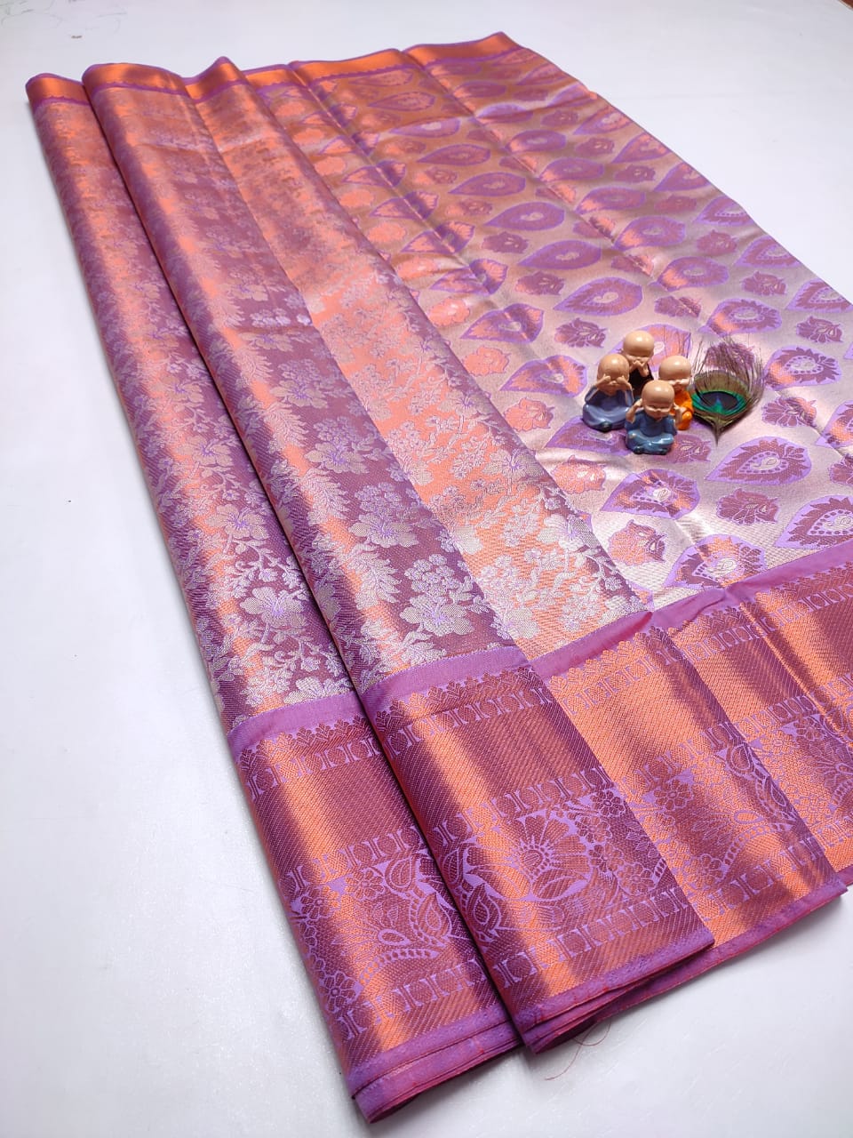 Exclusive Kanchipuram Tissue Silk Saree with Zari Double Weave, Rich Pallu & Contrast Blouse