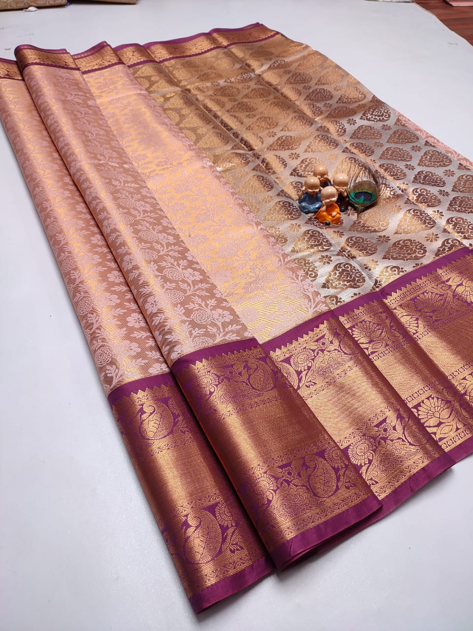 Exclusive Kanchipuram Tissue Silk Saree with Zari Double Weave, Rich Pallu & Contrast Blouse