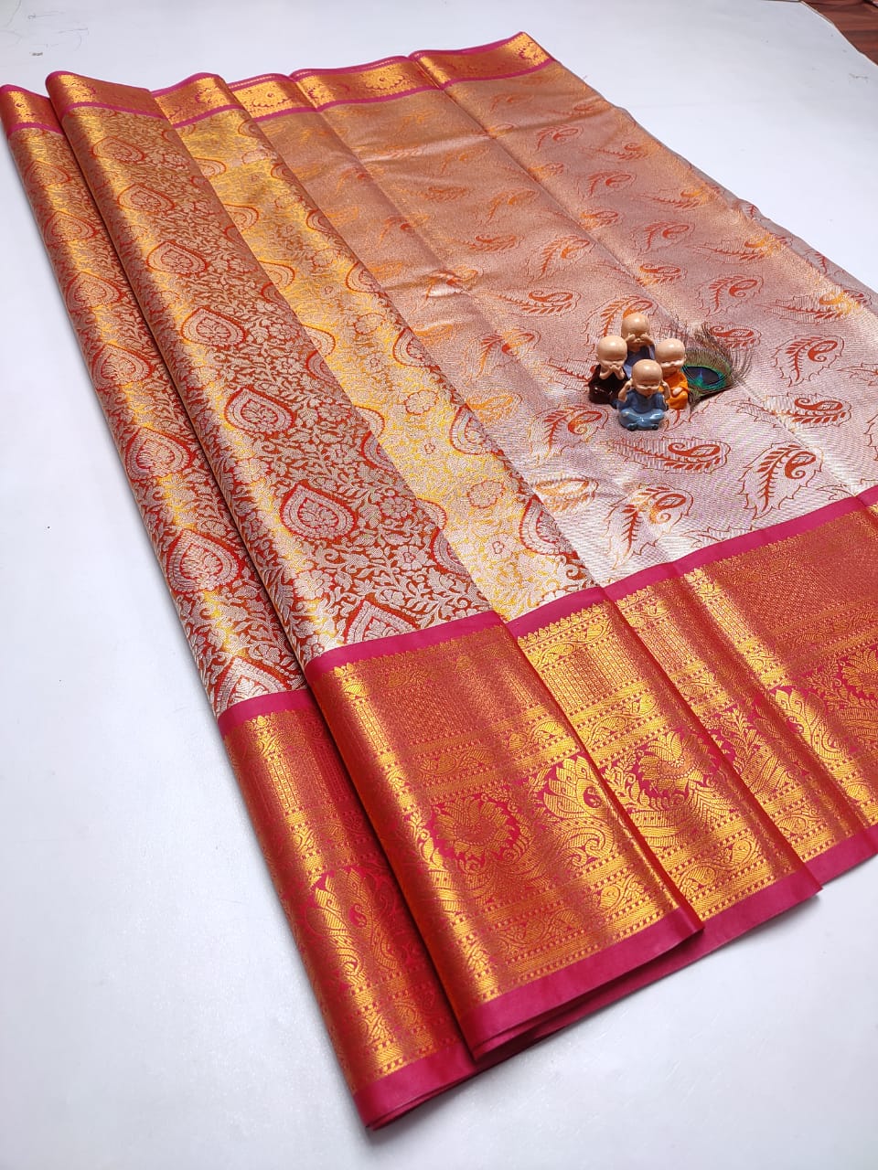Exclusive Kanchipuram Tissue Silk Saree with Zari Double Weave, Rich Pallu & Contrast Blouse
