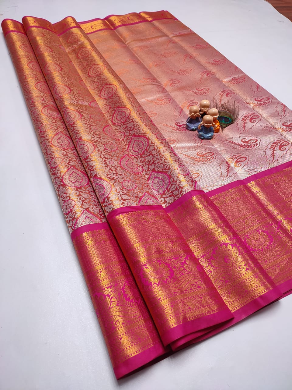 Exclusive Kanchipuram Tissue Silk Saree with Zari Double Weave, Rich Pallu & Contrast Blouse