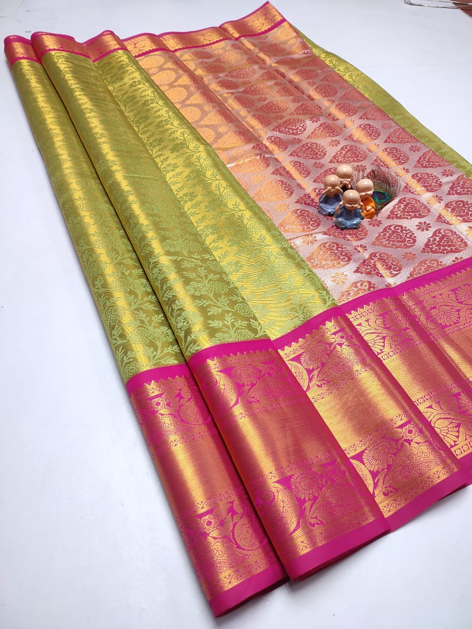 Exclusive Kanchipuram Tissue Silk Saree with Zari Double Weave, Rich Pallu & Contrast Blouse