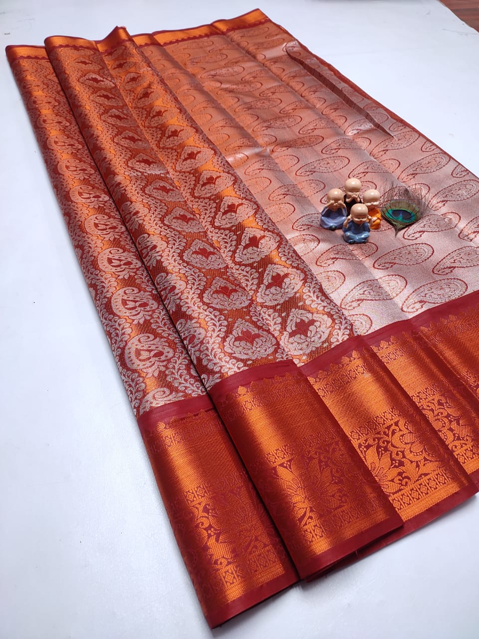 Exclusive Kanchipuram Tissue Silk Saree with Zari Double Weave, Rich Pallu & Contrast Blouse