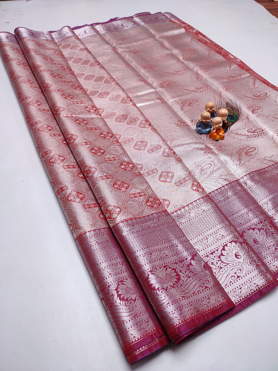 Exclusive Kanchipuram Tissue Silk Saree with Zari Double Weave, Rich Pallu & Contrast Blouse