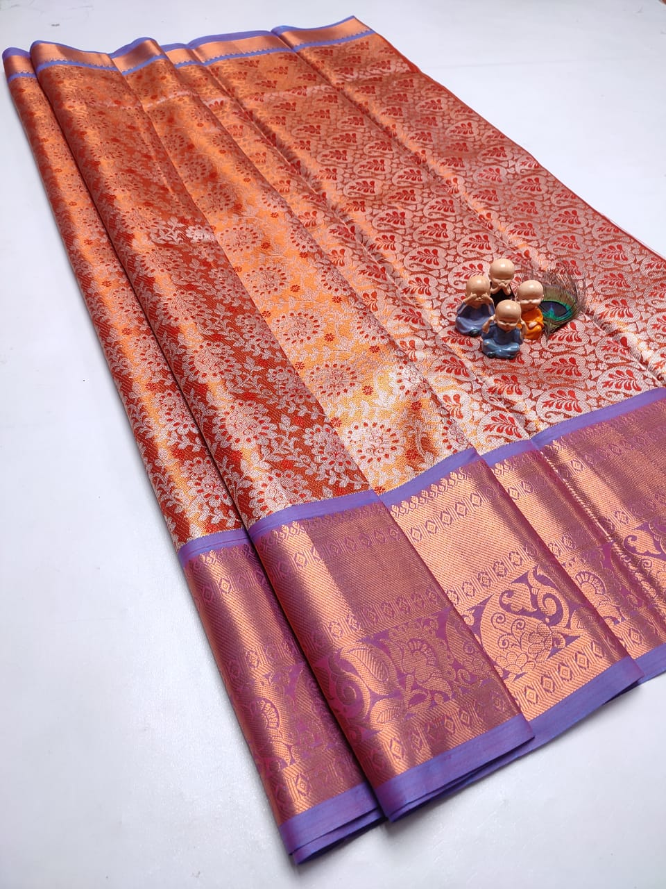 Exclusive Kanchipuram Tissue Silk Saree with Zari Double Weave, Rich Pallu & Contrast Blouse
