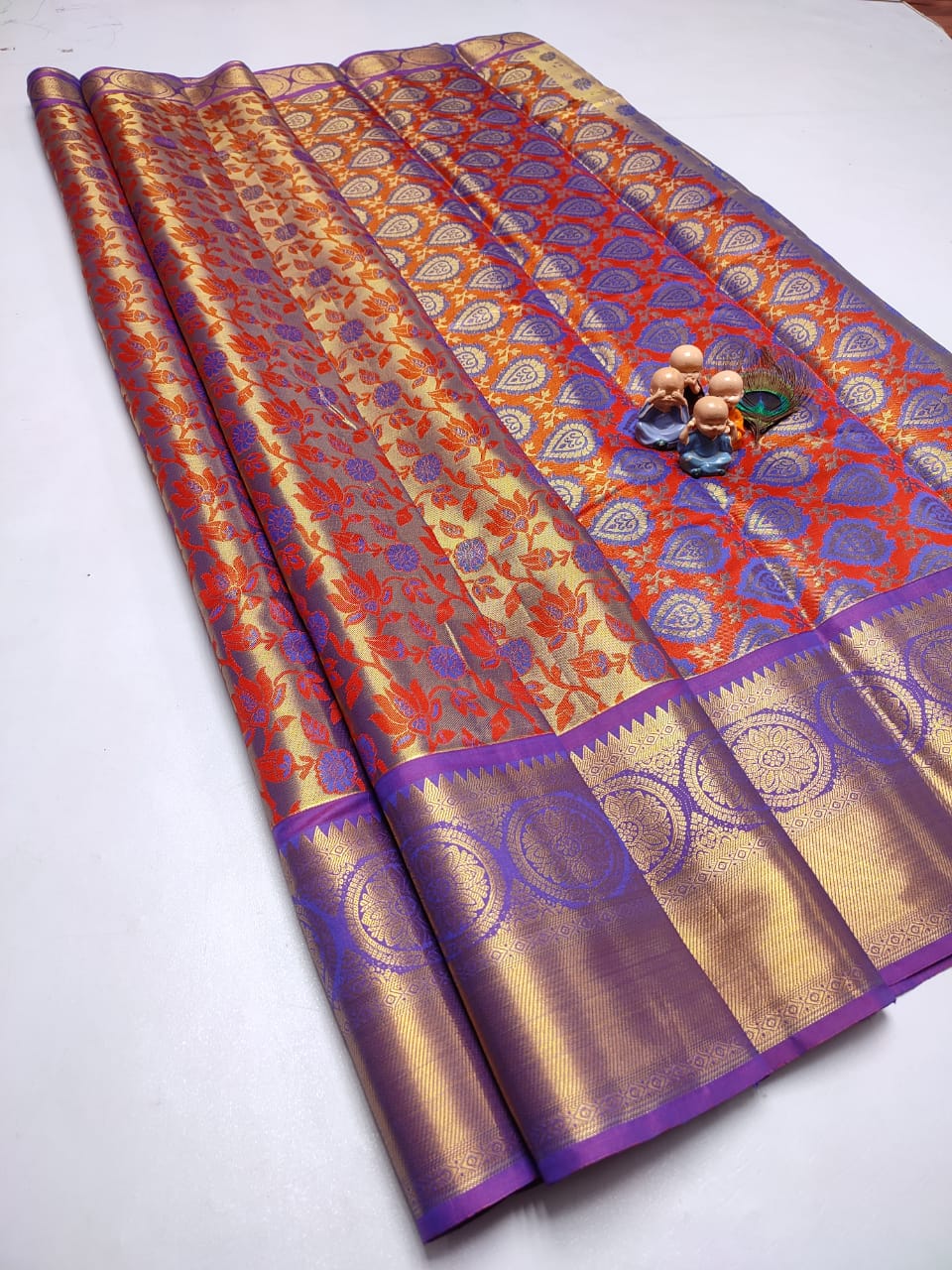 Exclusive Kanchipuram Tissue Silk Saree with Zari Double Weave, Rich Pallu & Contrast Blouse