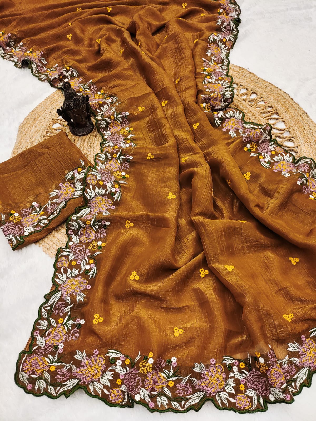 Designer Saree with Heavy Embroidery & Cutwork Border