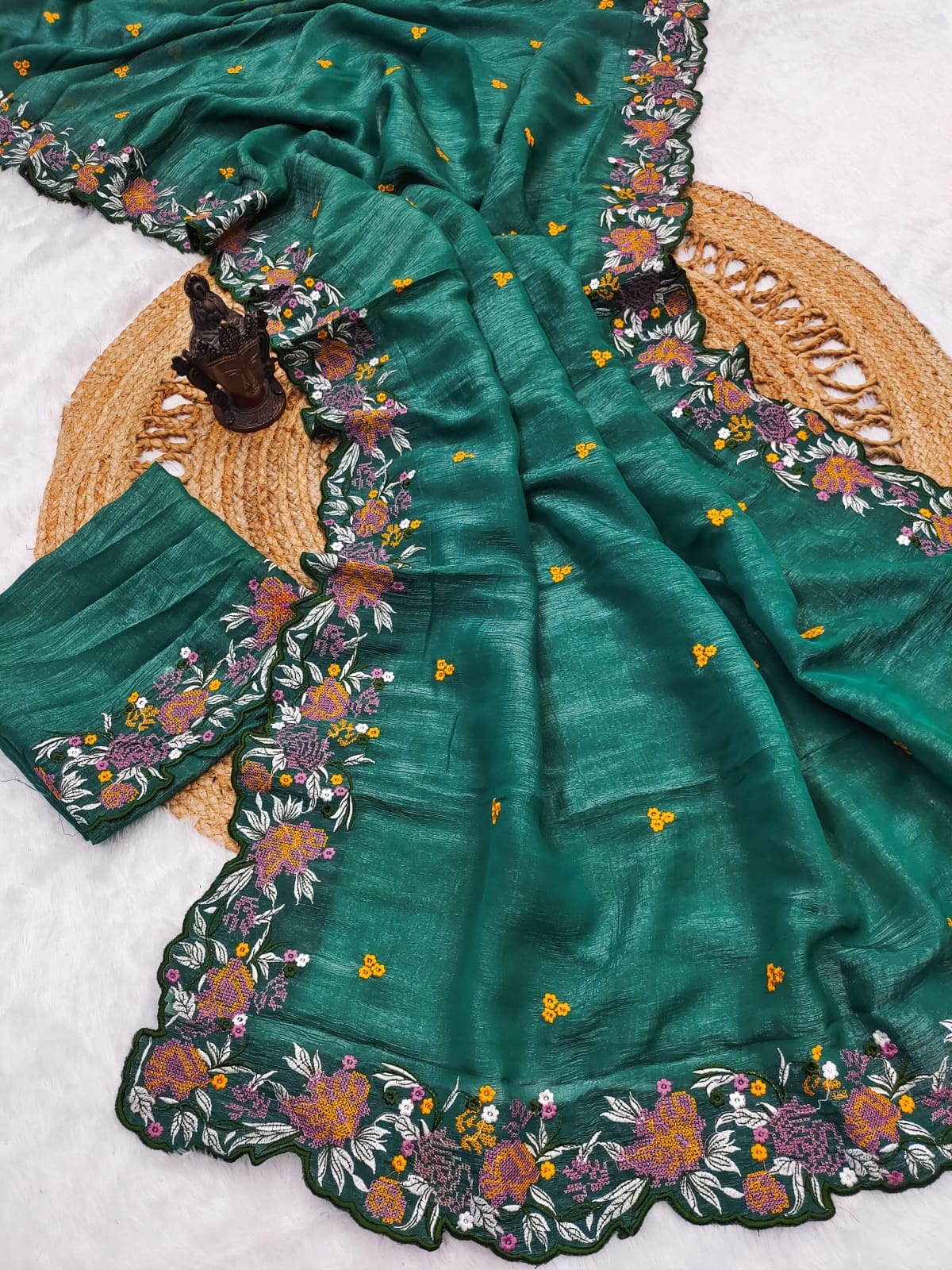 Designer Saree with Heavy Embroidery & Cutwork Border